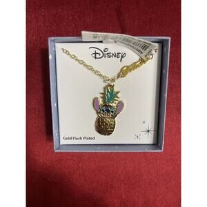 DISNEY LILO & STITCH GOLD FLASH PLATED PINEAPPLE PENDANT & NECKLACE MEASURES 16"